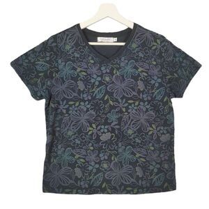 FRESH PRODUCE Short Sleeve‎ Top Womens Size M Dark Florals V-neck Casual Flowers